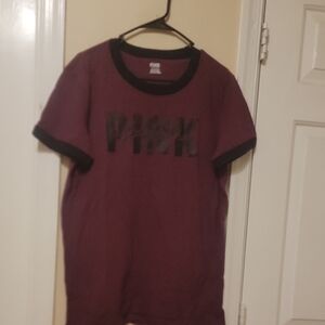 PINK Victoria's Secret Maroon and Black Tee